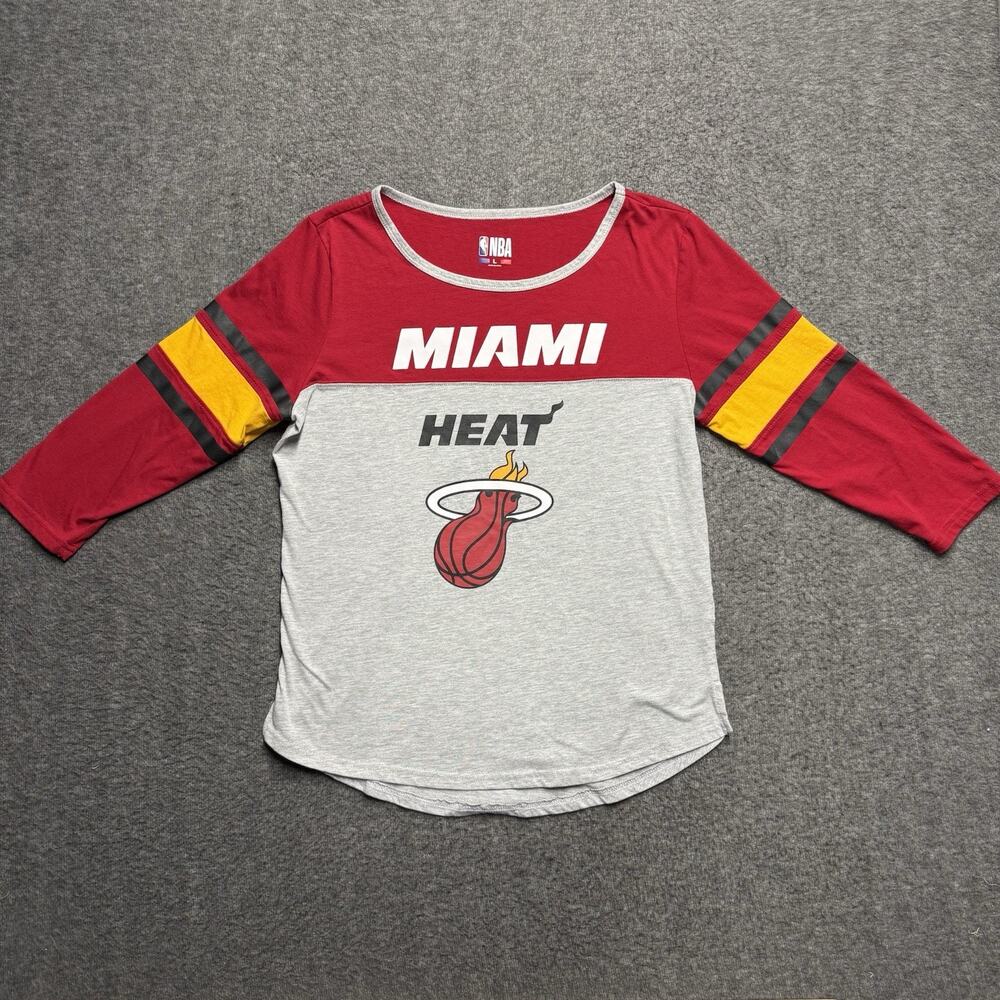 Miami Heat 3/4 Sleeve Raglan Shirt Womens Large Gray Red NBA